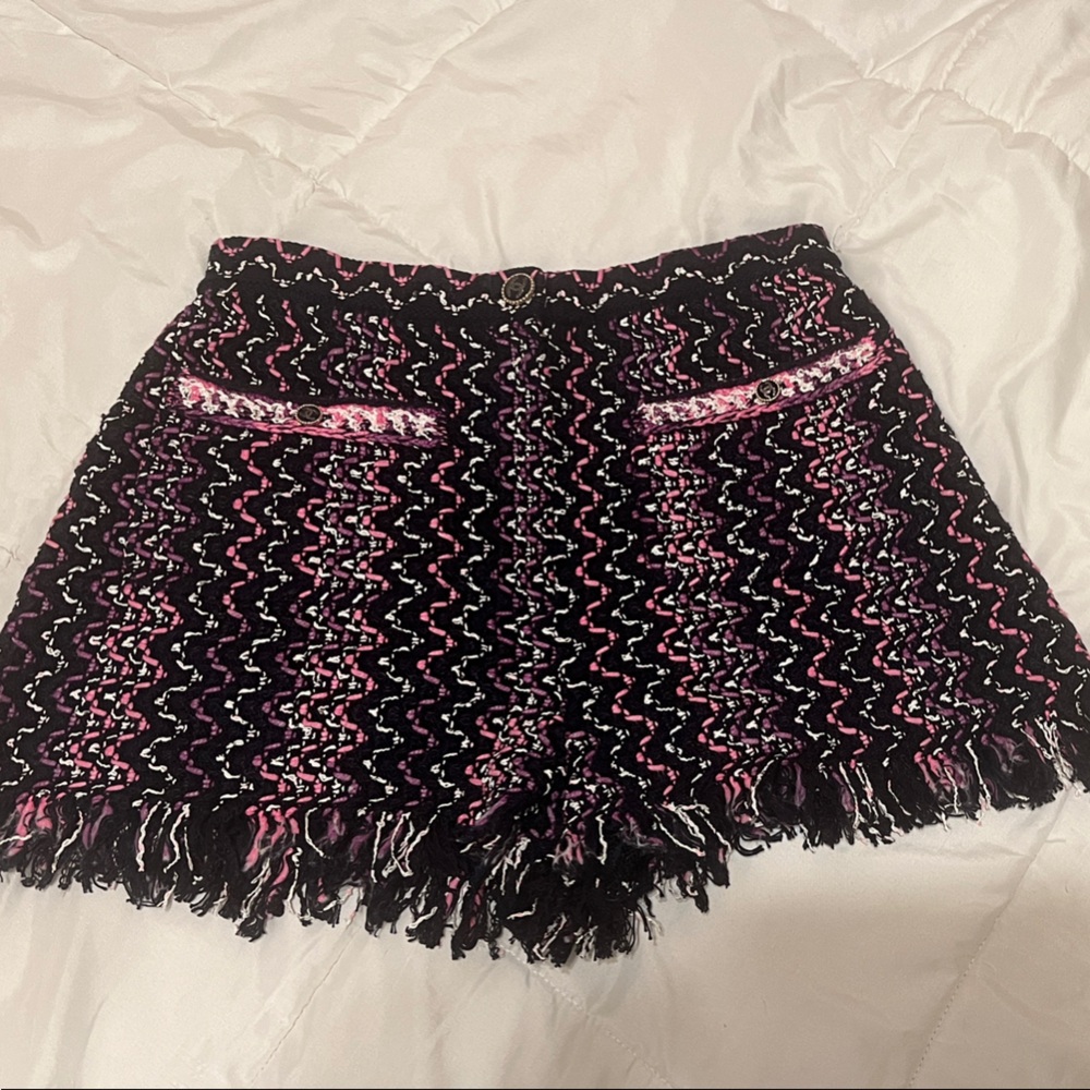 CHANEL tweed fringe Blue purple and pink  Pink Zigzag Women Shorts